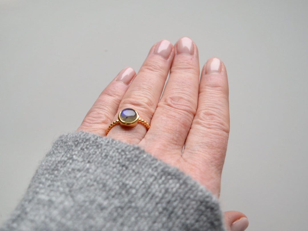 Gem Dots: Rosenquarz Ring Dotty vergoldet | Gr. 54