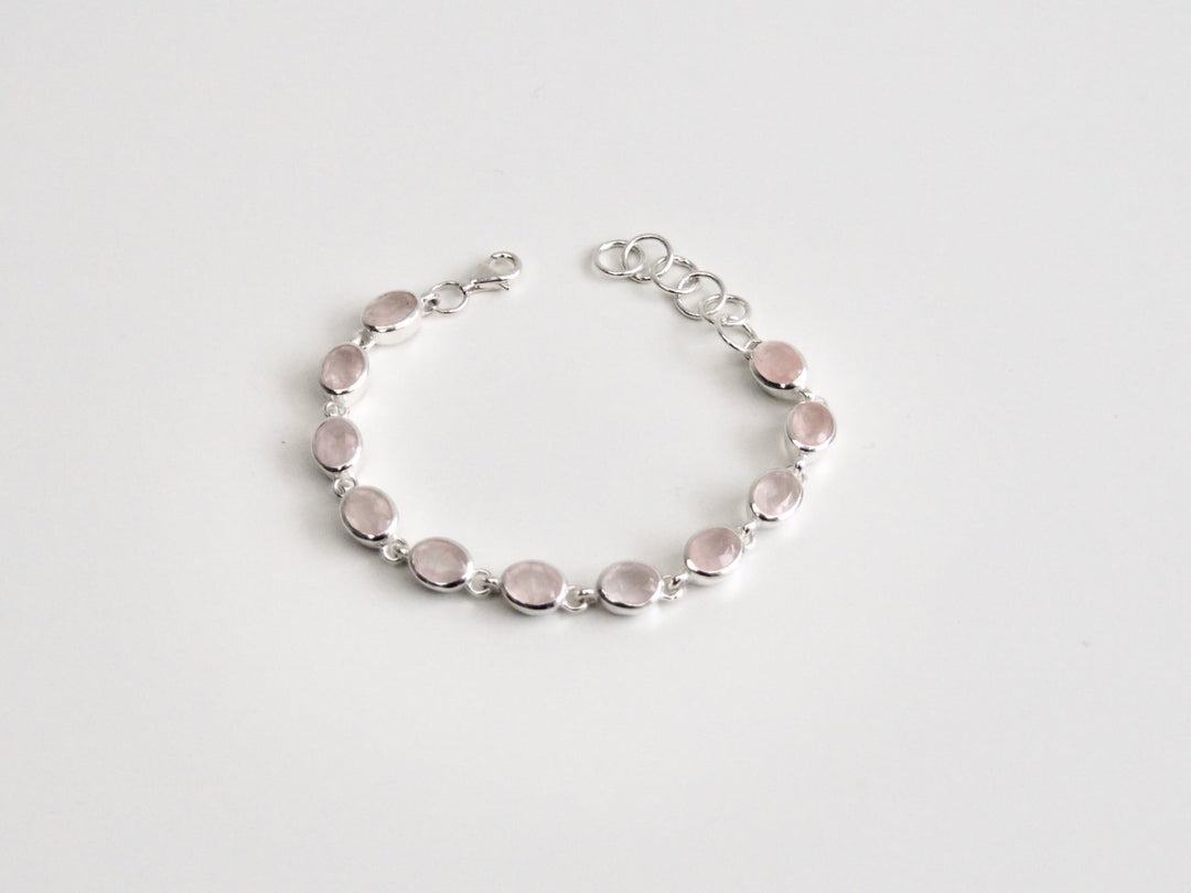 Oval Gems: Statement Armband Rosenquarz facettiert | silber