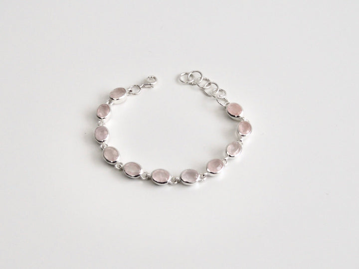 Oval Gems: Statement Armband Rosenquarz facettiert | silber