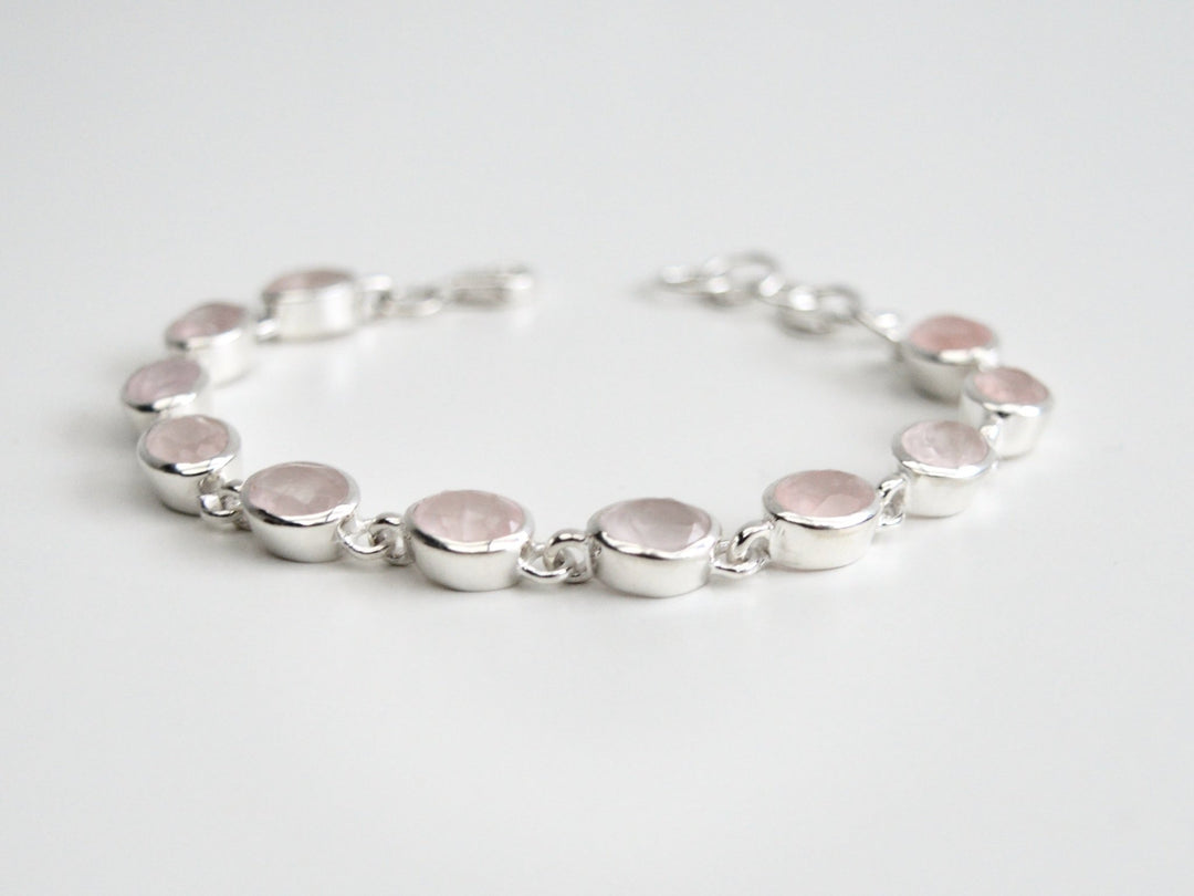 Oval Gems: Statement Armband Rosenquarz facettiert | silber