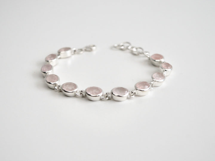 Oval Gems: Statement Armband Rosenquarz facettiert | silber
