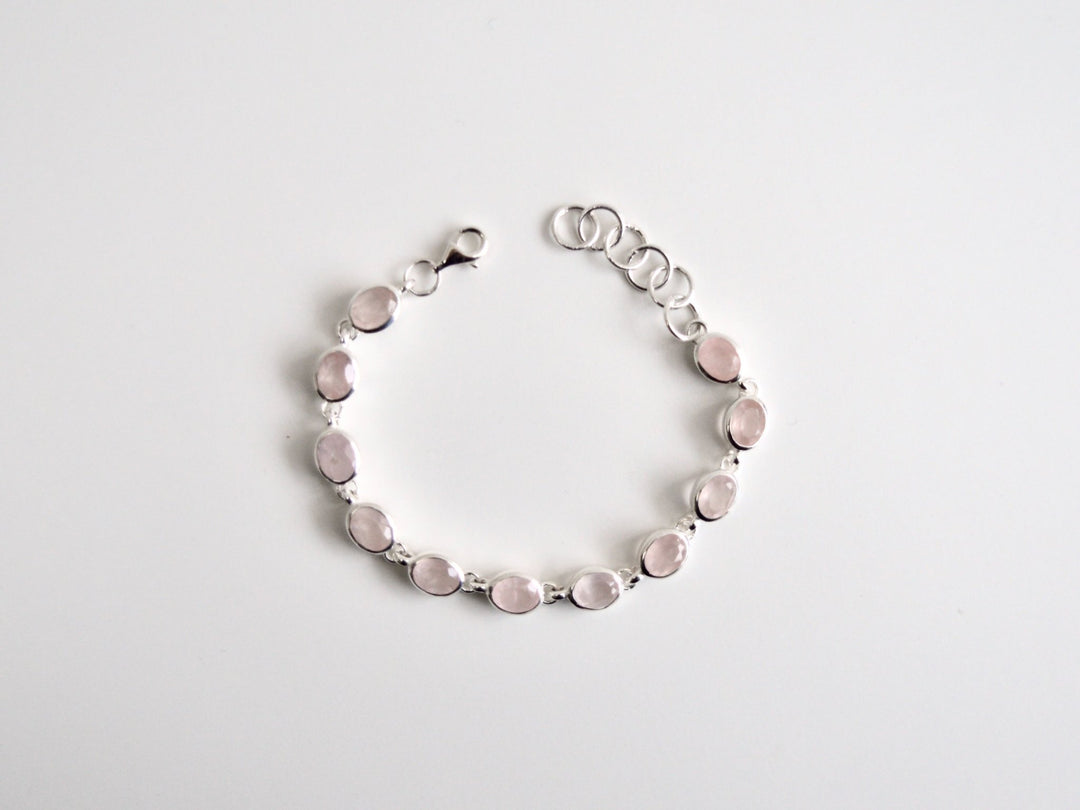 Oval Gems: Statement Armband Rosenquarz facettiert | silber