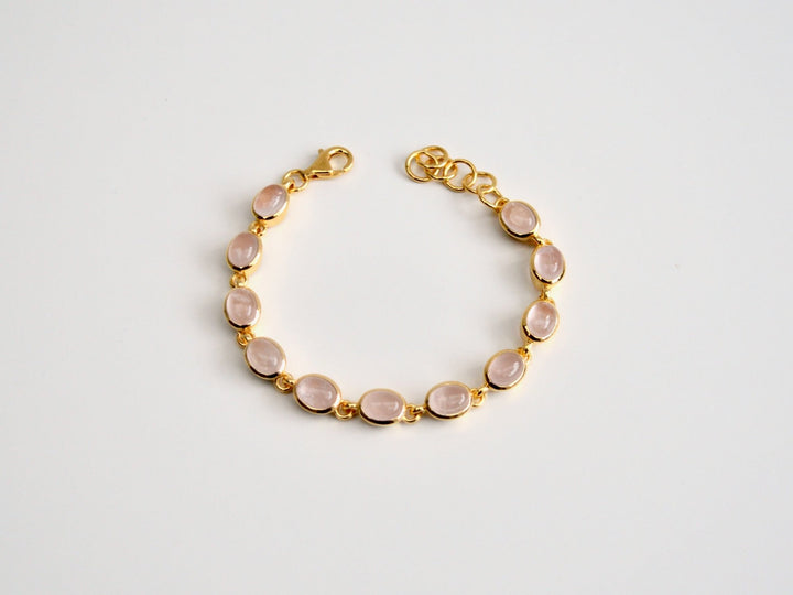 Oval Gems: Statement Armband Rosenquarz poliert | vergoldet