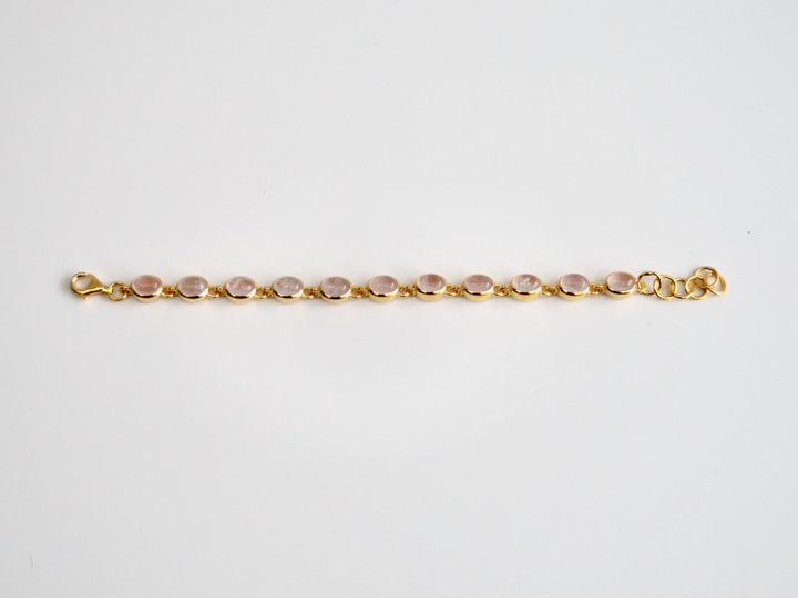 Oval Gems: Statement Armband Rosenquarz poliert | vergoldet