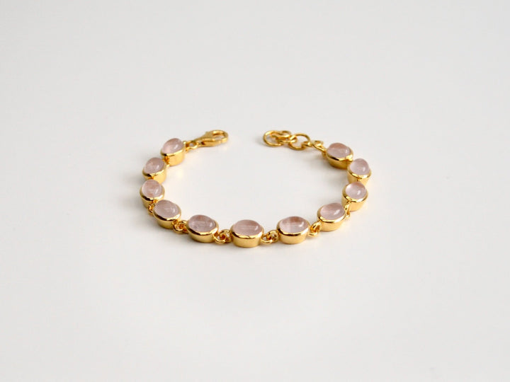 Oval Gems: Statement Armband Rosenquarz poliert | vergoldet