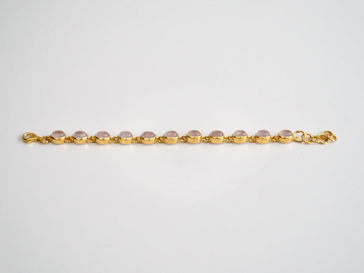 Oval Gems: Statement Armband Rosenquarz poliert | vergoldet