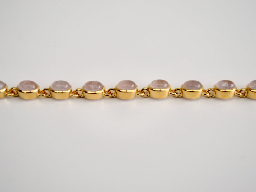 Oval Gems: Statement Armband Rosenquarz poliert | vergoldet