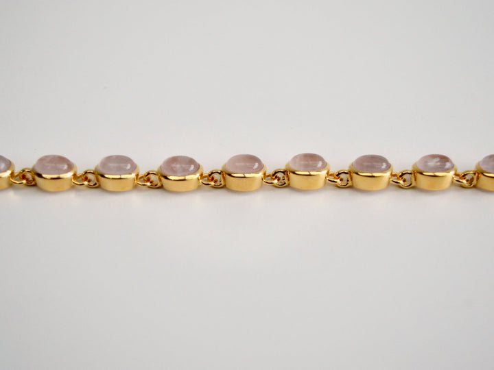 Oval Gems: Statement Armband Rosenquarz poliert | vergoldet