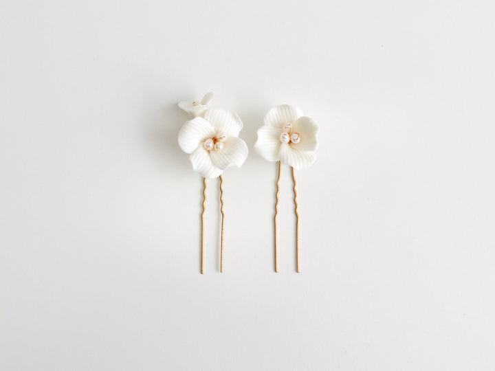 Violette: 2er Haarnadel Set mit echten Perlen | Farbe gold oder silber