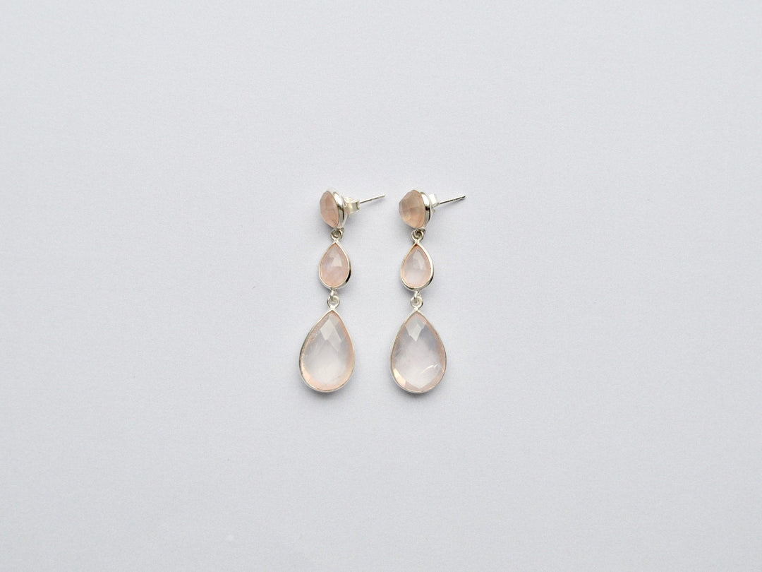 Gem Collection: Rosenquarz Ohrstecker | vergoldet, rosévergoldet, silber