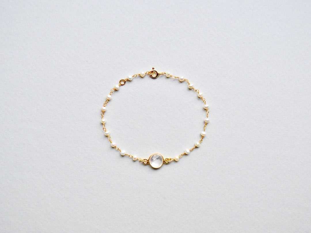 Gems & Pearls: Perlen und Rosenquarz Armband vergoldet - Mia&Martha by Katja Schmalen