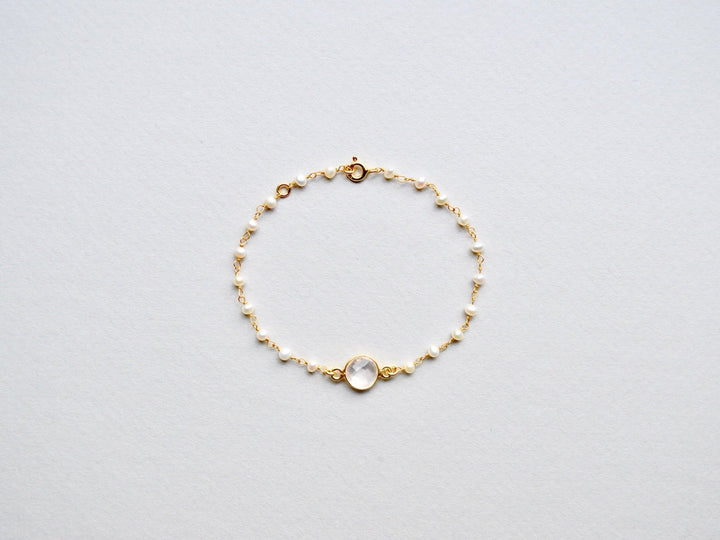 Gems & Pearls: Perlen und Rosenquarz Armband vergoldet - Mia&Martha by Katja Schmalen