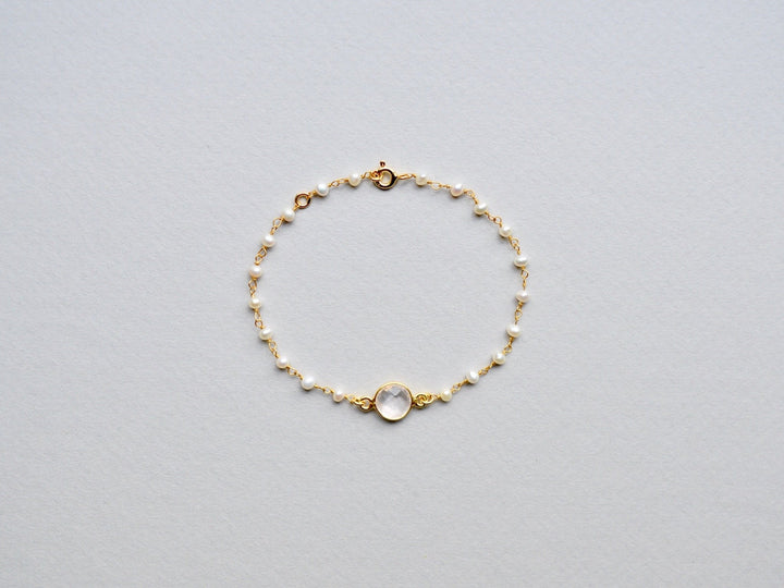 Gems & Pearls: Perlen und Rosenquarz Armband vergoldet - Mia&Martha by Katja Schmalen