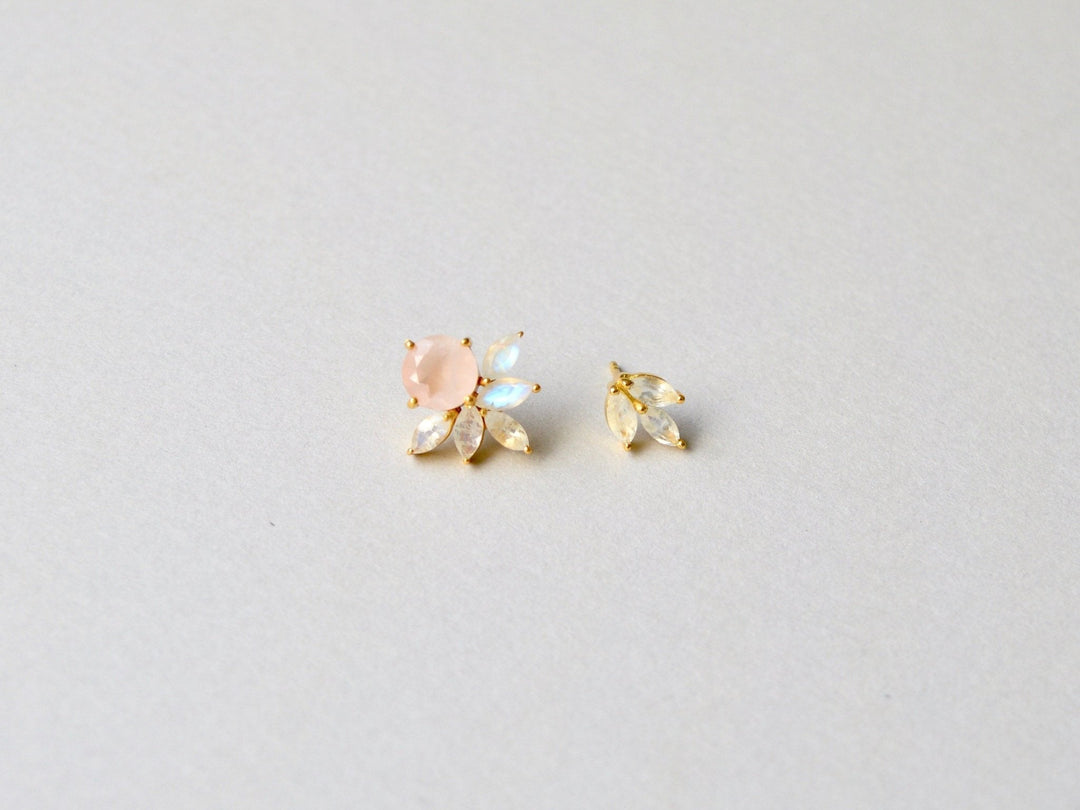 Grace: Rosenquarz & Mondstein Ohrstecker | vergoldet, rosévergoldet, silber