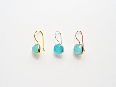 Square Dots: Aqua Chalcedon Ohrringe | vergoldet, rosévergoldet, silber