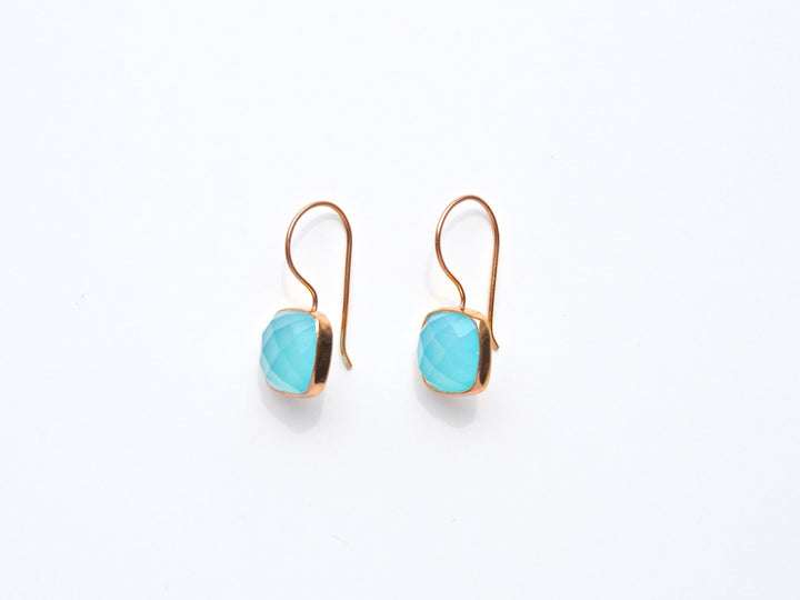 Square Dots: Aqua Chalcedon Ohrringe | vergoldet, rosévergoldet, silber