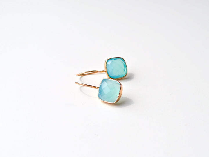 Square Dots: Aqua Chalcedon Ohrringe | vergoldet, rosévergoldet, silber