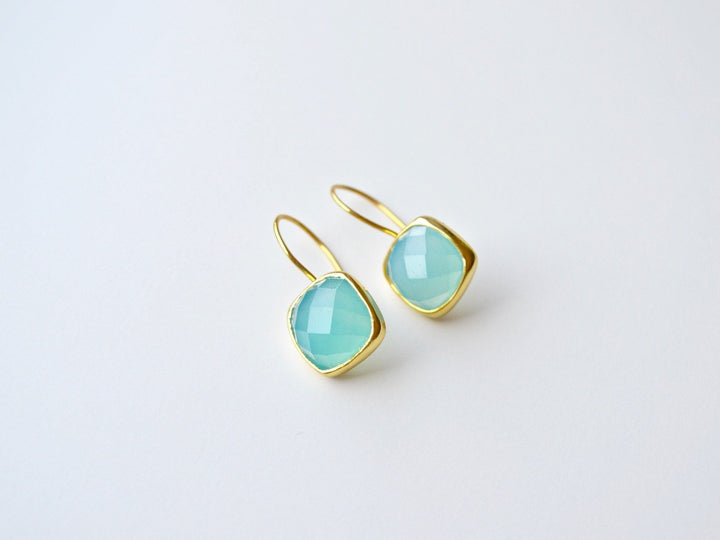 Square Dots: Deluxe Aqua Chalcedon Ohrringe vergoldet - Mia&Martha by Katja Schmalen