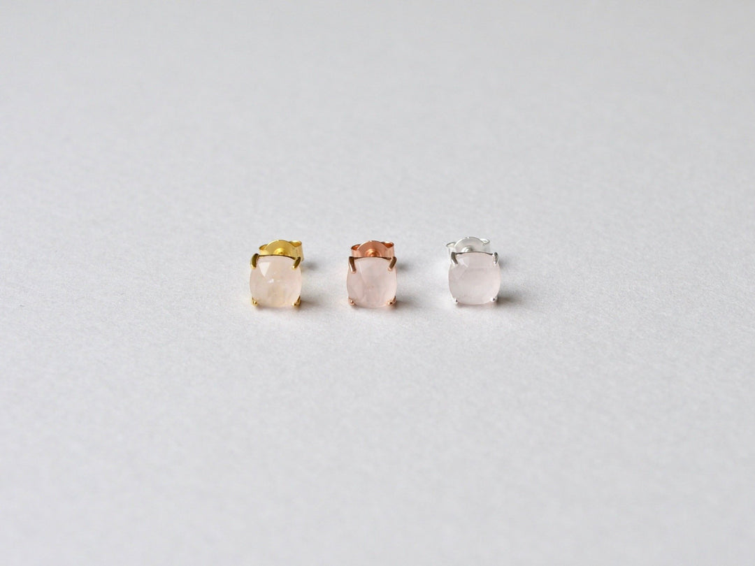 Square Gems: Rosenquarz Ohrstecker Prong | vergoldet, rosévergoldet, silber - Mia&Martha by Katja Schmalen