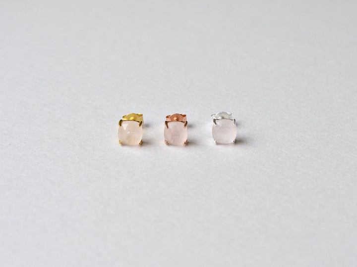 Square Gems: Rosenquarz Ohrstecker Prong | vergoldet, rosévergoldet, silber - Mia&Martha by Katja Schmalen