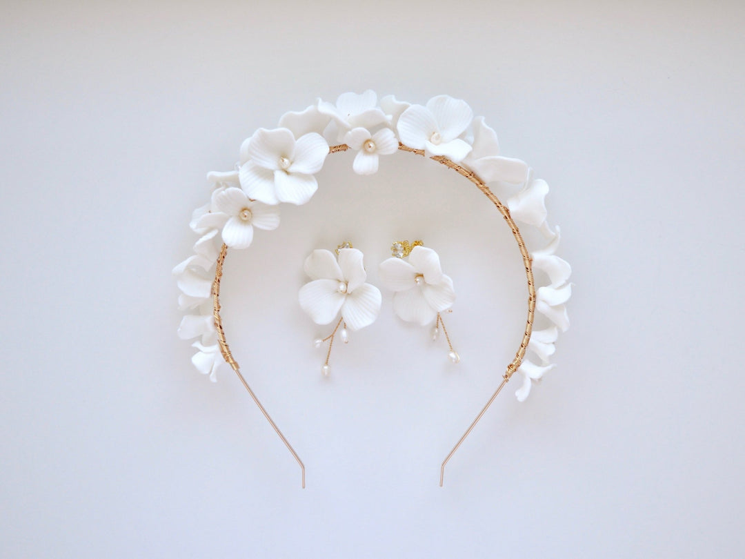 Violette: Haarreif mit Blüten und Perlen| Farbe gold oder silber