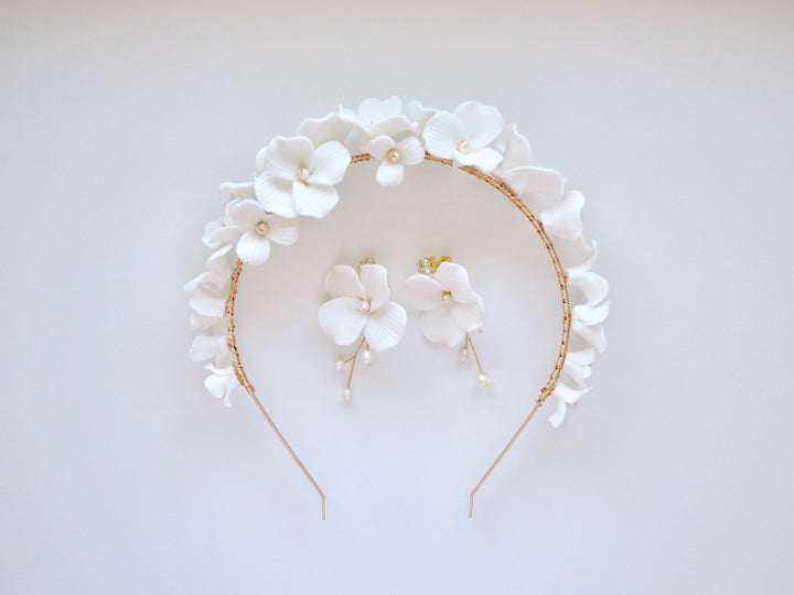 Violette: Haarreif mit Blüten und Perlen| Farbe gold oder silber