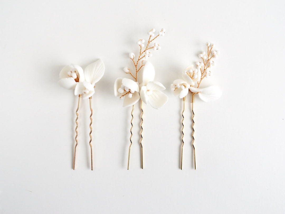 All White: Haarnadel 3er Set Manou | Farbe gold oder silber