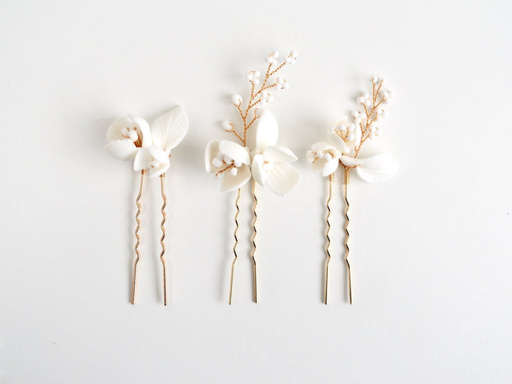 All White: Haarnadel 3er Set Manou | Farbe gold oder silber