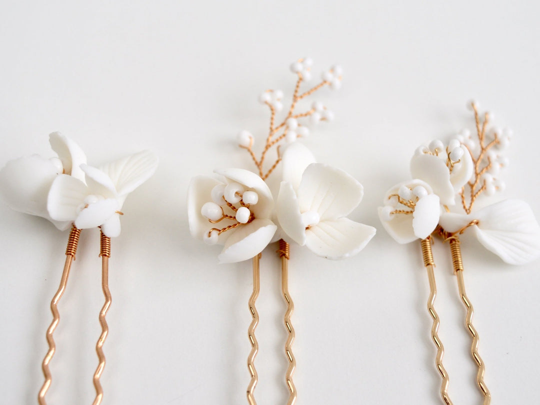 All White: Haarnadel 3er Set Manou | Farbe gold oder silber
