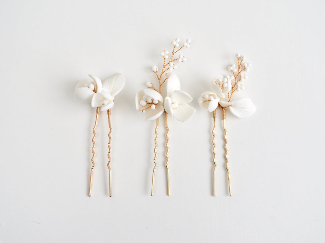 All White: Haarnadel 3er Set Manou | Farbe gold oder silber