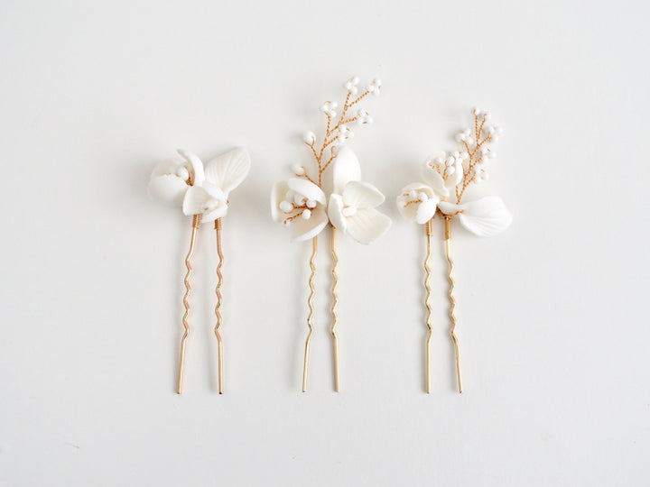 All White: Haarnadel 3er Set Manou | Farbe gold oder silber