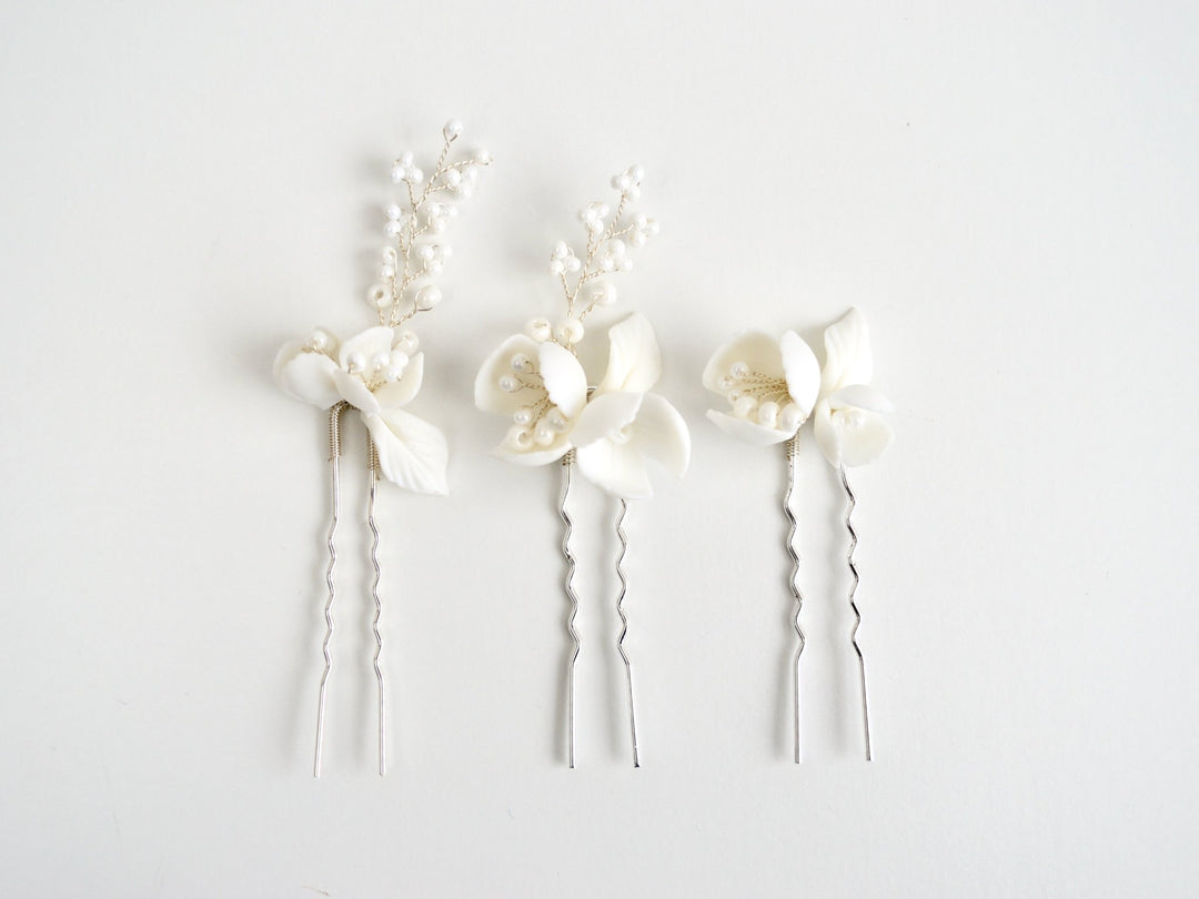 All White: Haarnadel 3er Set Manou | Farbe gold oder silber