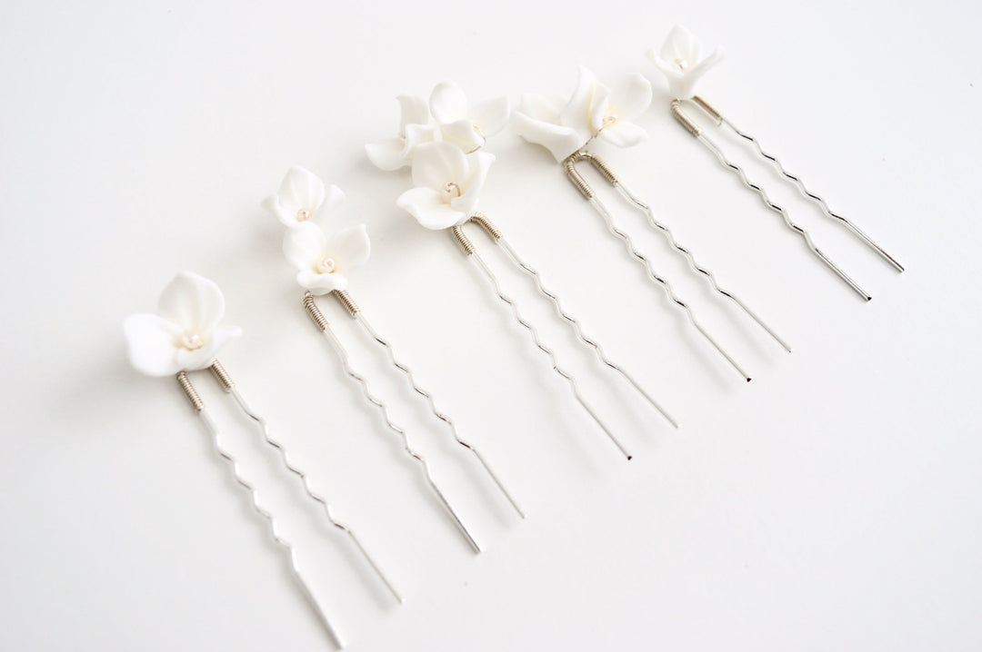 Eline: Hairpins 5er-Set mit Perlen | Farbe silber