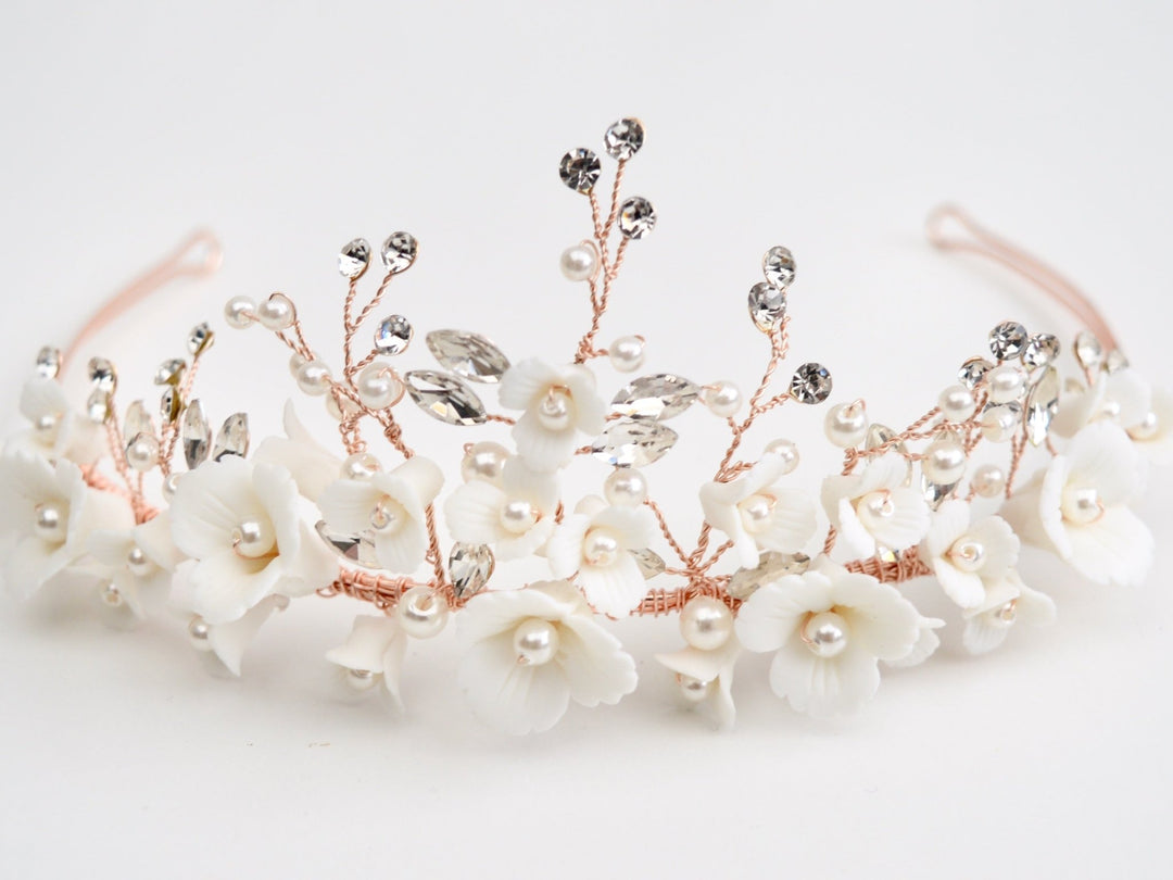 Sparkling Céline: Haarreif mit 3D Blüten | Farbe gold, roségold, silber