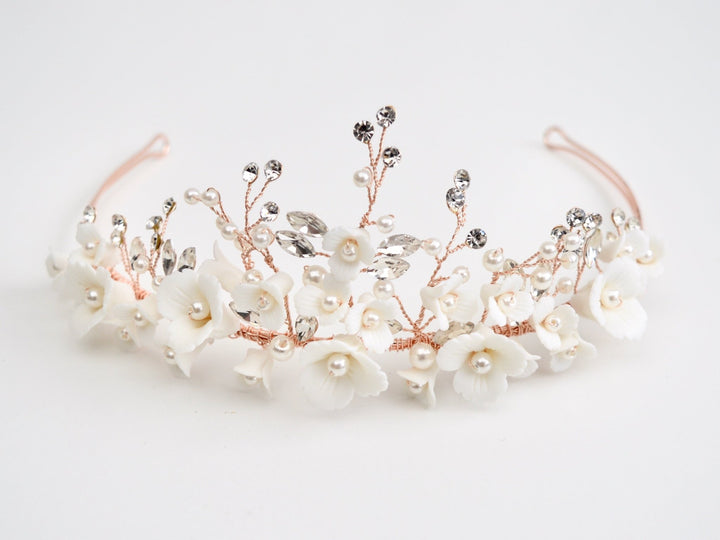 Sparkling Céline: Haarreif mit 3D Blüten | Farbe gold, roségold, silber