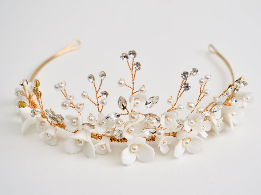 Sparkling Céline: Haarreif mit 3D Blüten | Farbe gold, roségold, silber