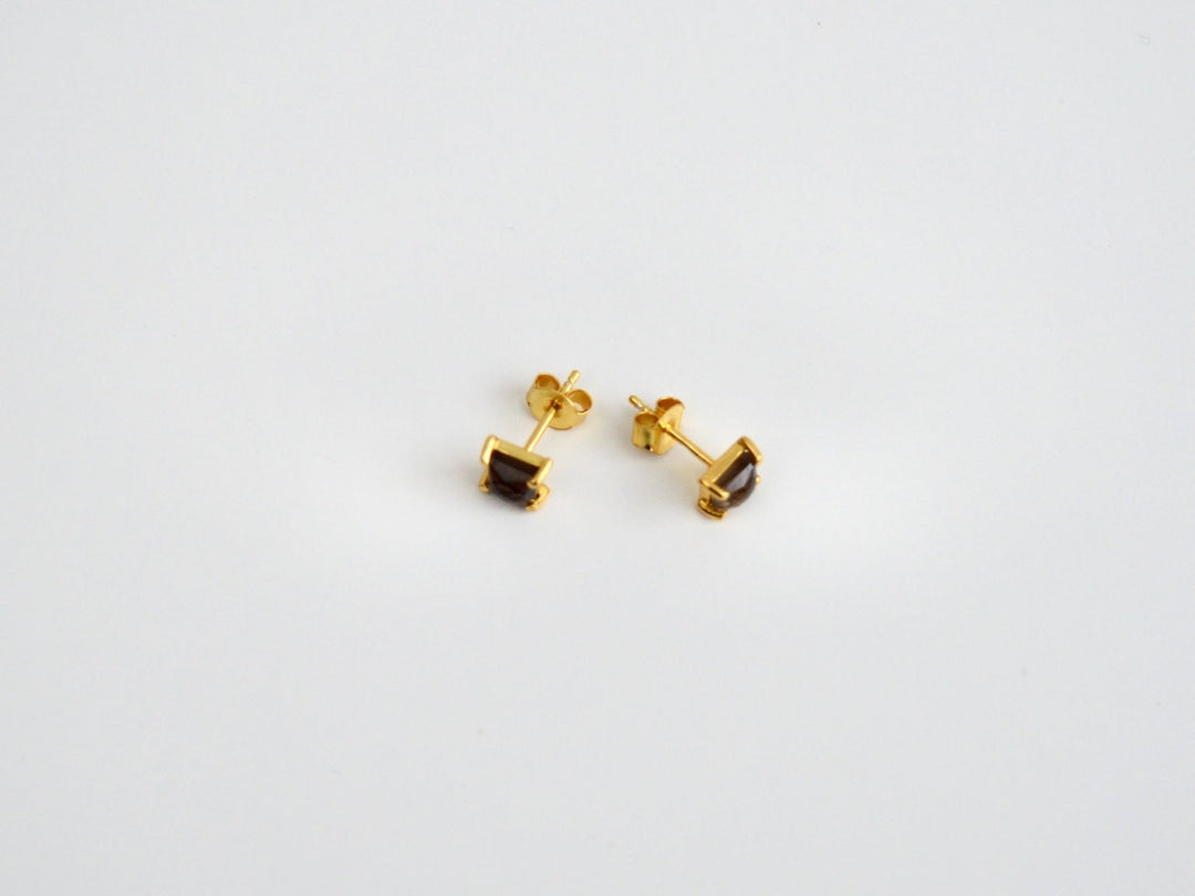Square Gems: Rauchquarz Ohrstecker Prong | vergoldet, rosévergoldet, silber