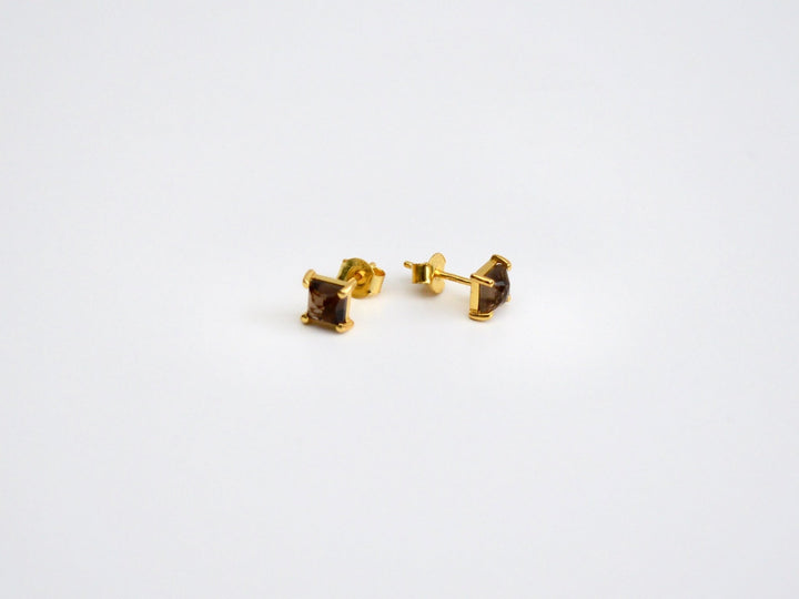 Square Gems: Rauchquarz Ohrstecker Prong | vergoldet, rosévergoldet, silber