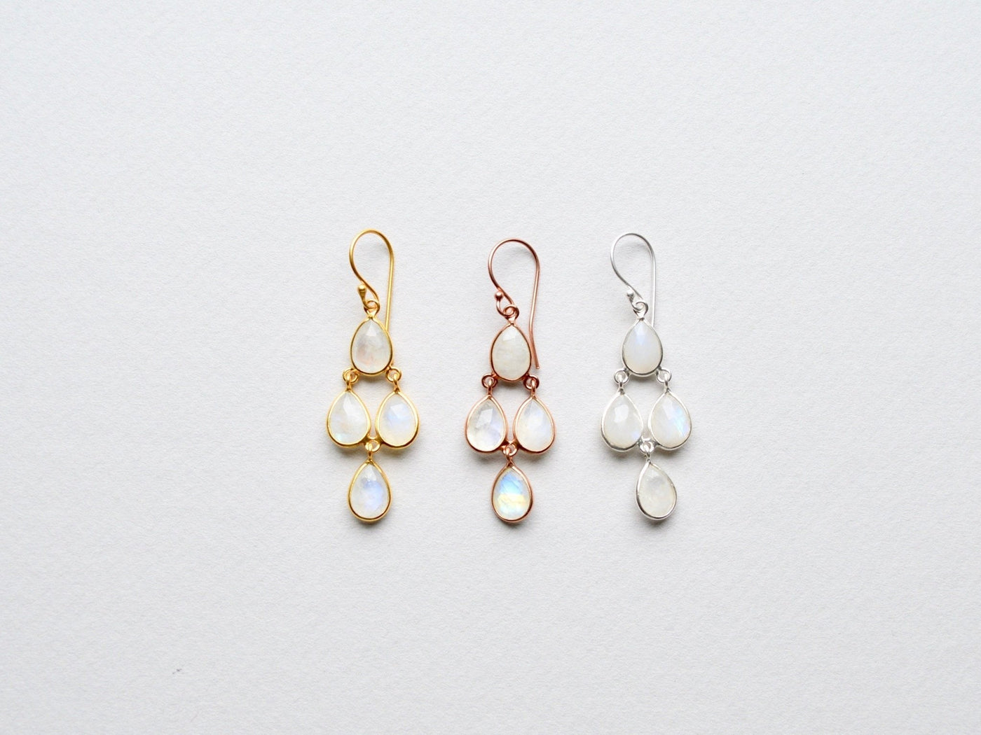 Cascade Drops: Mondstein Ohrringe | vergoldet, rosévergoldet, silber