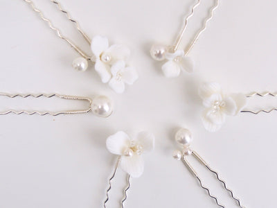Fleurs Blanches: 6er Haarnadel Set mit Schmuckperlen | Farbe gold oder silber