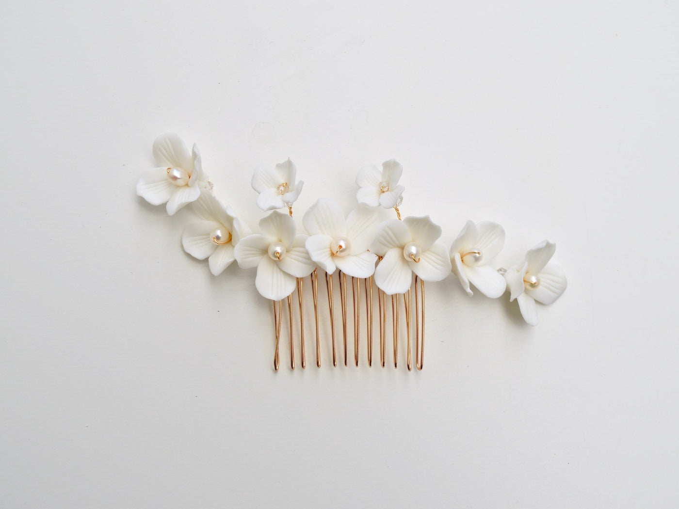 Fleurs Blanches: Haarkamm mit echten Perlen | Farbe gold oder silber