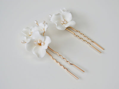 Fleurs Blanches: Haarnadel Set mit echten Perlen | Farbe gold oder silber
