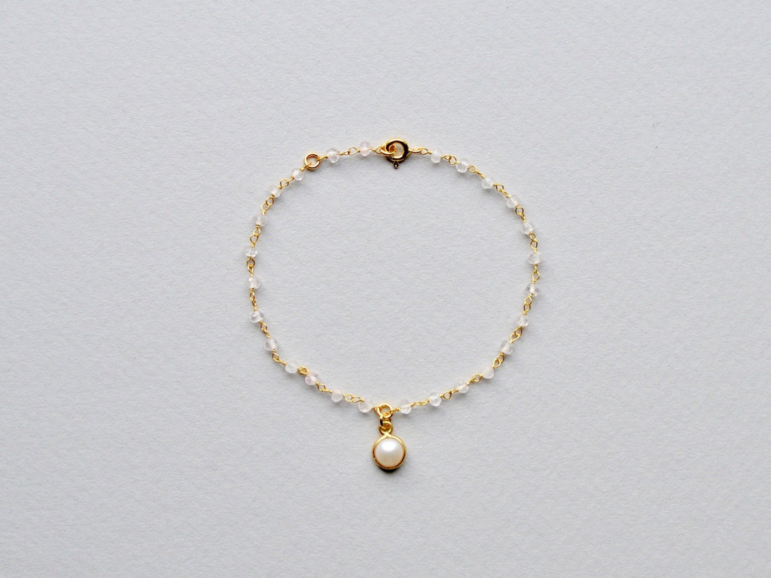 Gems & Pearls: Rosenquarz & Perle Armband vergoldet - Mia&Martha by Katja Schmalen