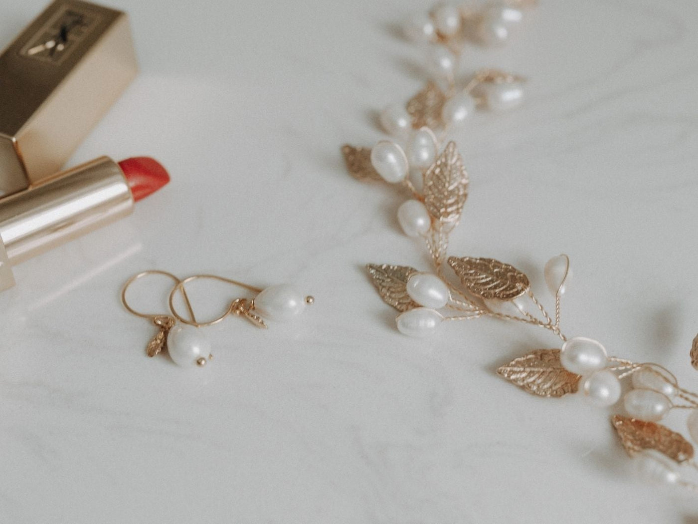 Pearls & Leaves: Zartes Perlenschmuck Set | vergoldet, silber
