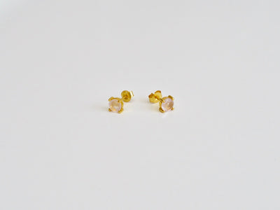 Round Gems: Rosenquarz Ohrstecker Prong | vergoldet, rosévergoldet, silber