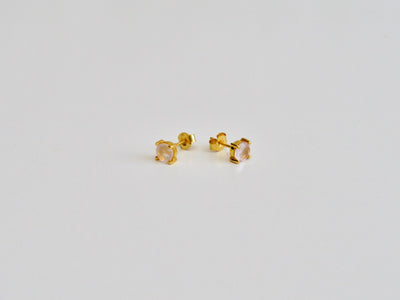 Round Gems: Rosenquarz Ohrstecker Prong | vergoldet, rosévergoldet, silber