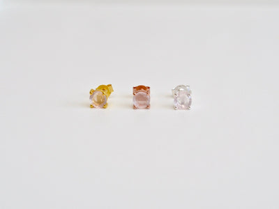 Round Gems: Rosenquarz Ohrstecker Prong | vergoldet, rosévergoldet, silber