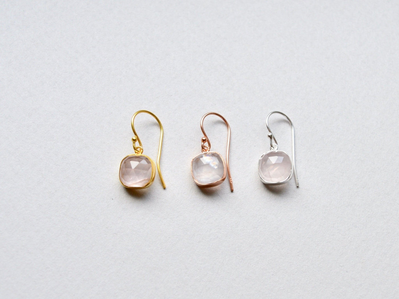 Square Dots: Rosenquarz Ohrhänger | vergoldet, rosévergoldet, silber - Mia&Martha by Katja Schmalen