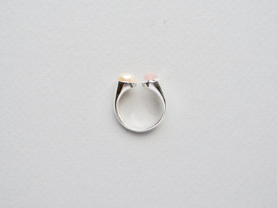 Unikat: Statement Ring mit Rosenquarz & Perle silber - Mia&Martha by Katja Schmalen