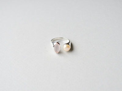 Unikat: Statement Ring mit Rosenquarz & Perle silber - Mia&Martha by Katja Schmalen
